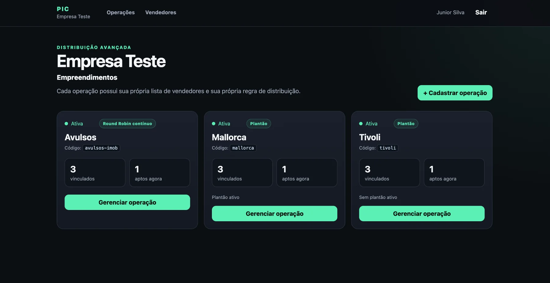 Tela de distribuição avançada da PIC